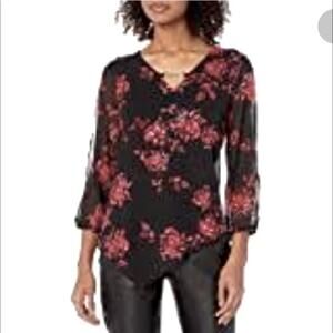 Lane Bryant Women Floral Black and Pink Long Sleeve Top Size 24